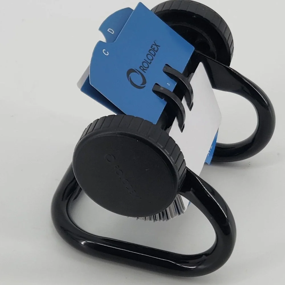 Rolodex Mini Rotary Card File Black Desktop Organizer Blue Dividers 3.5 Inch